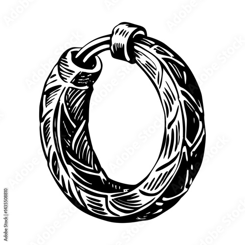A vintage style illustration of a hoop earring