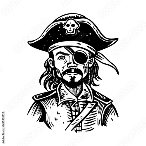 A vintage style illustration of a pirate character