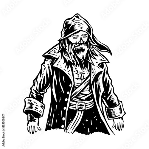 A vintage style illustration of a pirate character