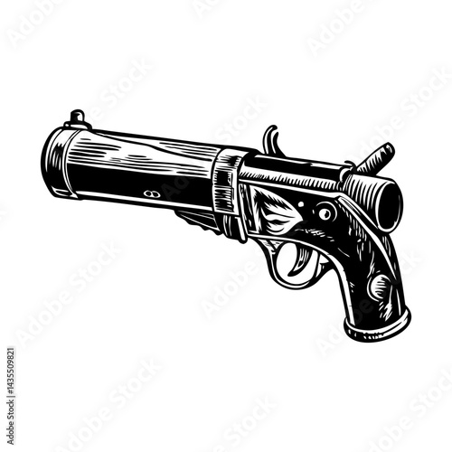 A vintage style illustration of a pirate gun