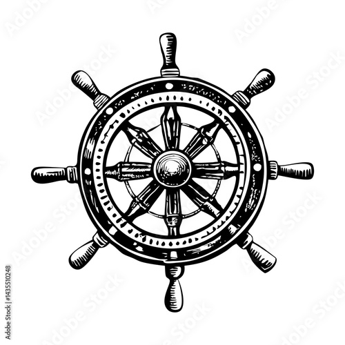 A vintage style illustration of a ship wheel
