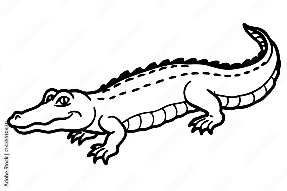 Naklejka premium Alligator full body vector illustration line art and white background