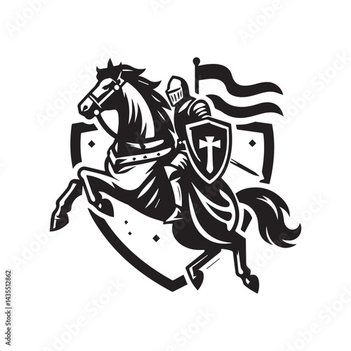 Knight Riding Horse with Sword and Shield