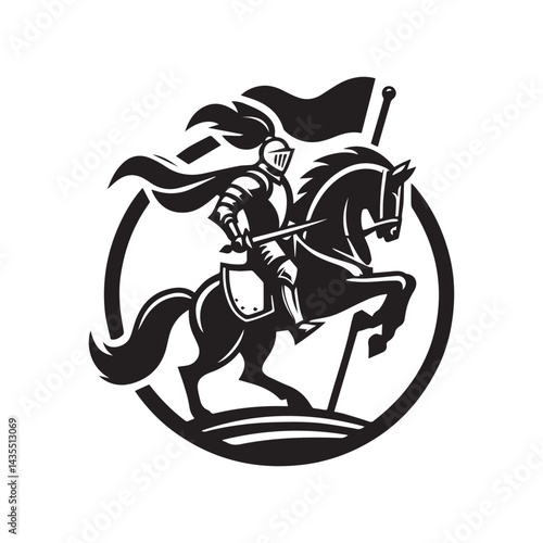 Knight Riding Horse with Sword and Shield