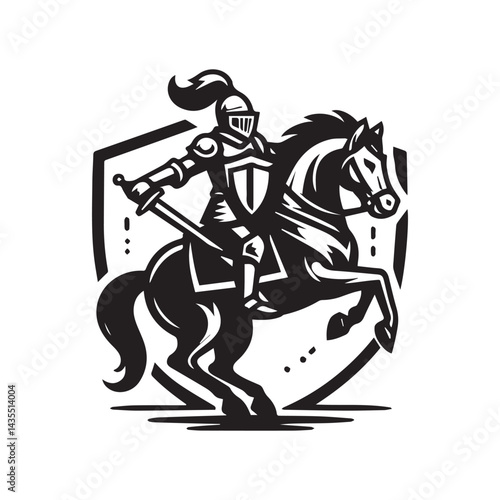Knight Riding Horse with Sword and Shield