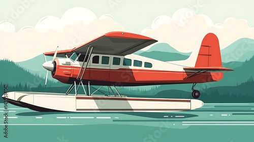 Wallpaper Mural Retro Seaplane Lake Mountain View. Torontodigital.ca