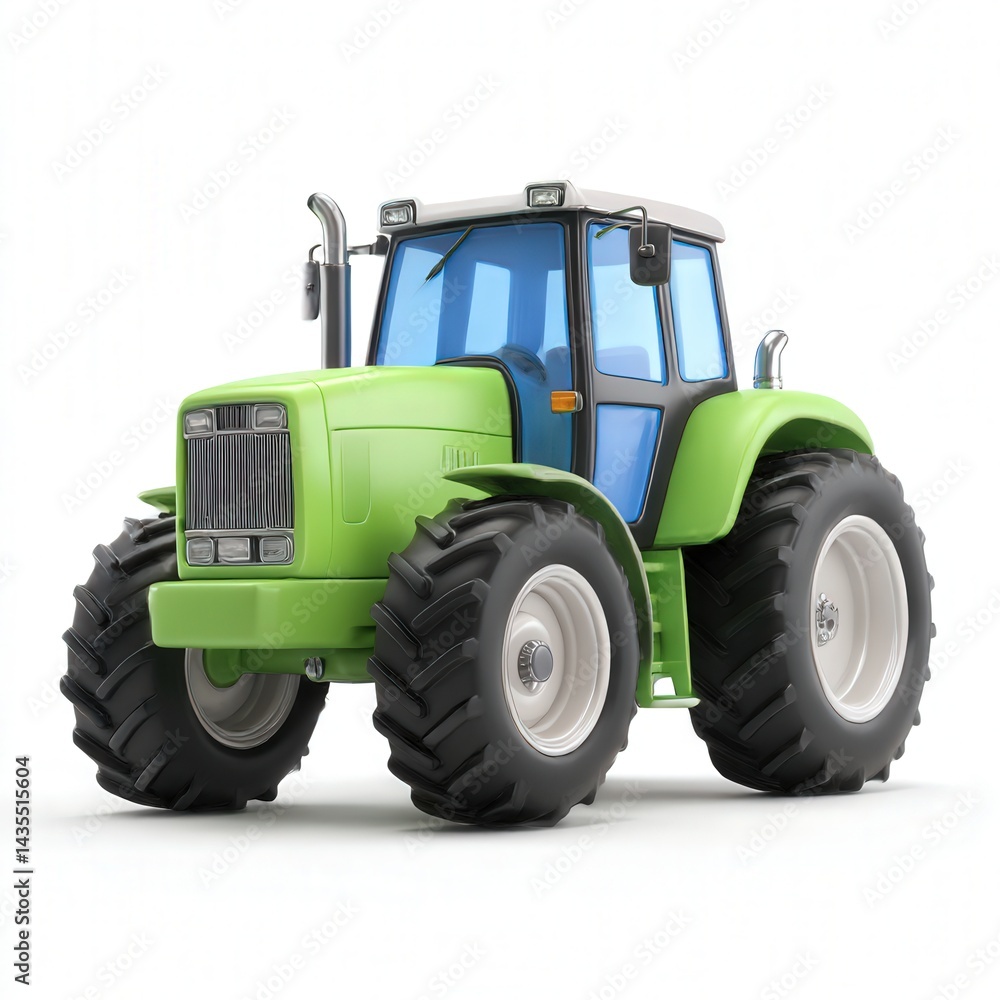 Green cartoon tractor vehicle isolated isolated on white background Green cartoon tractor vehicle isolated isolated on white background