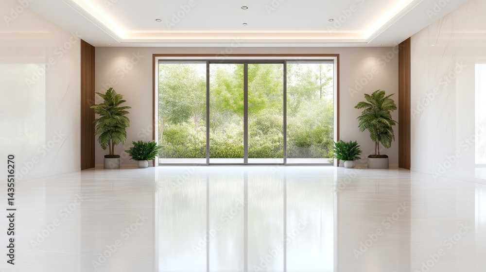 Fototapeta premium Spacious modern interior with large windows