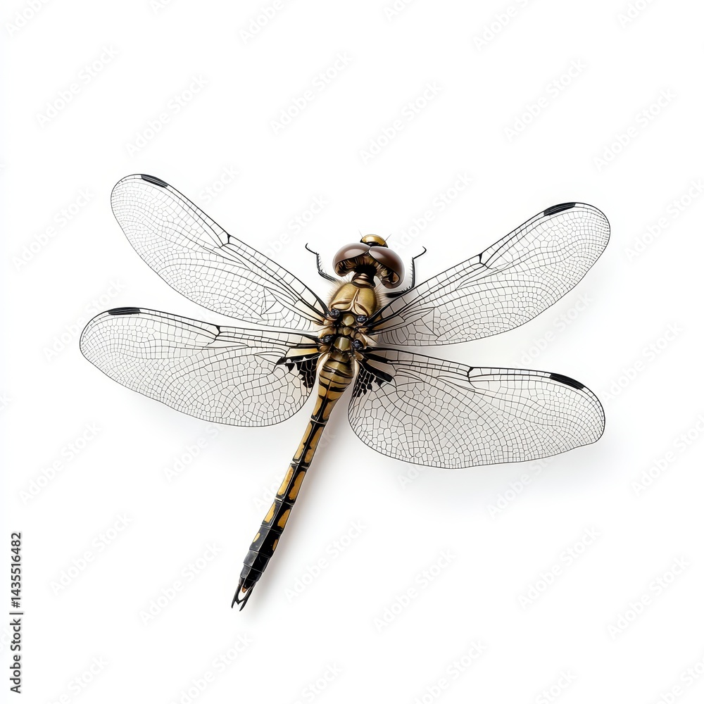 Detailed Closeup of a Dragonfly on White Background Detailed Closeup of a Dragonfly on White Background
