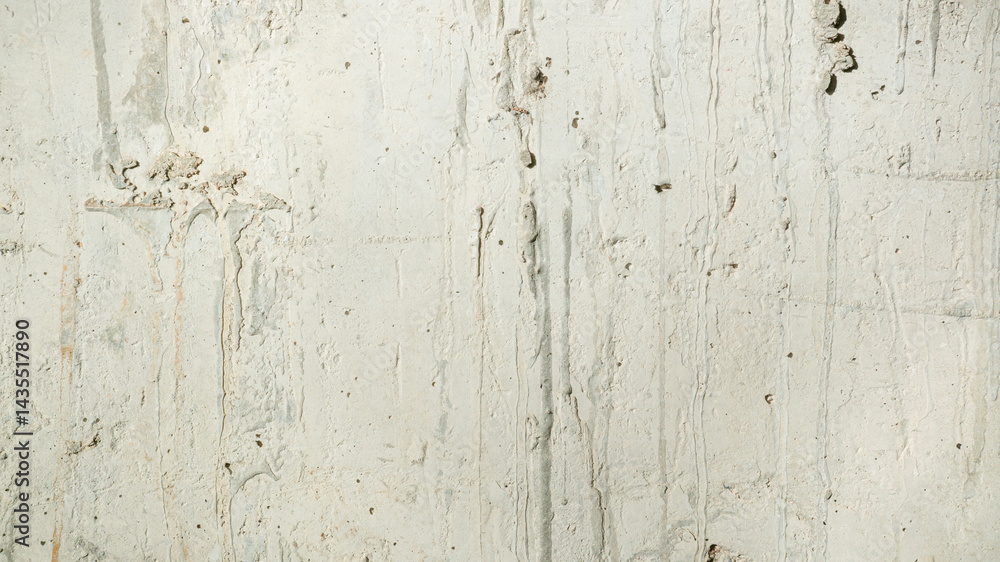 Fototapeta premium A close-up of a weathered concrete wall with a rough, textured surface. Rough bright concrete wall background.