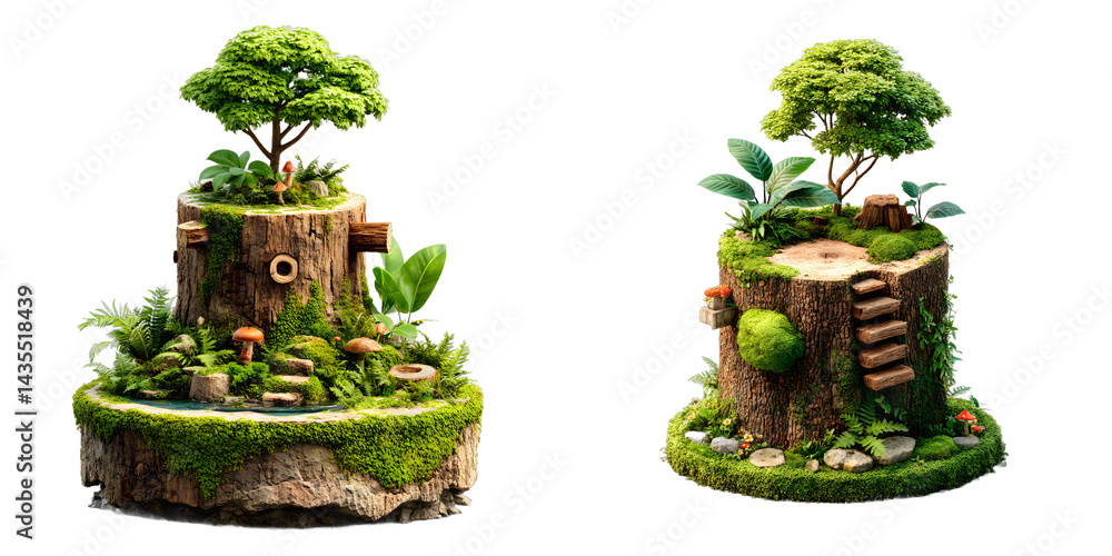 Fototapeta premium Fantasy Tree Stump Miniature Landscape Scene