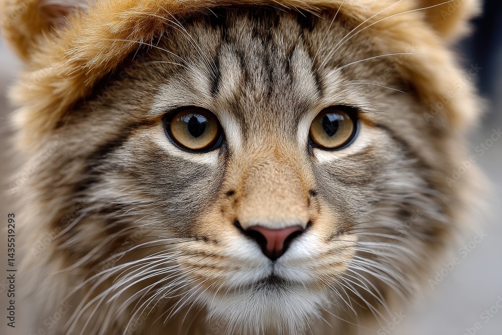 Close up of tabby kitten with soft brown fur and detailed whiskers under natural lighting showing young feline curiosity in highly focused symmetrical frame Close up of tabby kitten with soft brown fur and detailed whiskers under natural lighting showing young feline curiosity in highly focused symmetrical frame