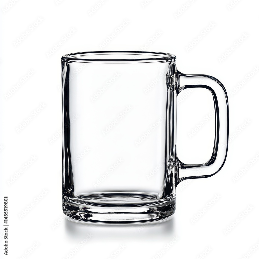 Clear Glass Mug with Handle on White Background Clear Glass Mug with Handle on White Background