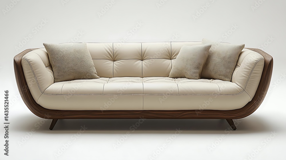 Fototapeta premium Elegant ivory leather sofa with button detail high resolution photo