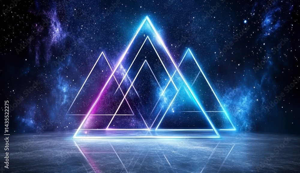 Glowing Neon Triangles in a Cosmic Space Background Glowing Neon Triangles in a Cosmic Space Background
