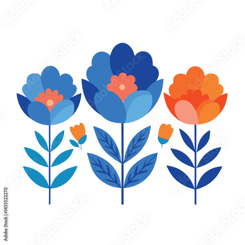 Wallpaper Mural Blue flower watercolor art triptych wall art vector 1. Torontodigital.ca