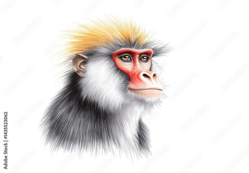 Obraz premium Detailed Portrait of a Monkey with Golden Hair and Red Face