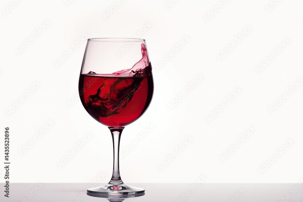 Rich red wine, swirling in glass against pure white , wine glass, grape Rich red wine, swirling in glass against pure white , wine glass, grape