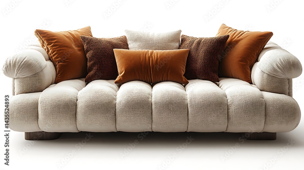Obraz premium Soft ivory couch featuring stylish button design high resolution photo