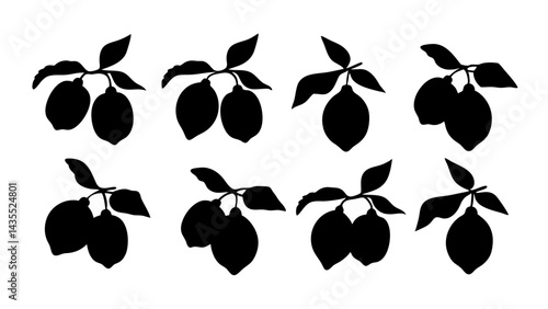 set of lemon silhouette vector on tranparent background