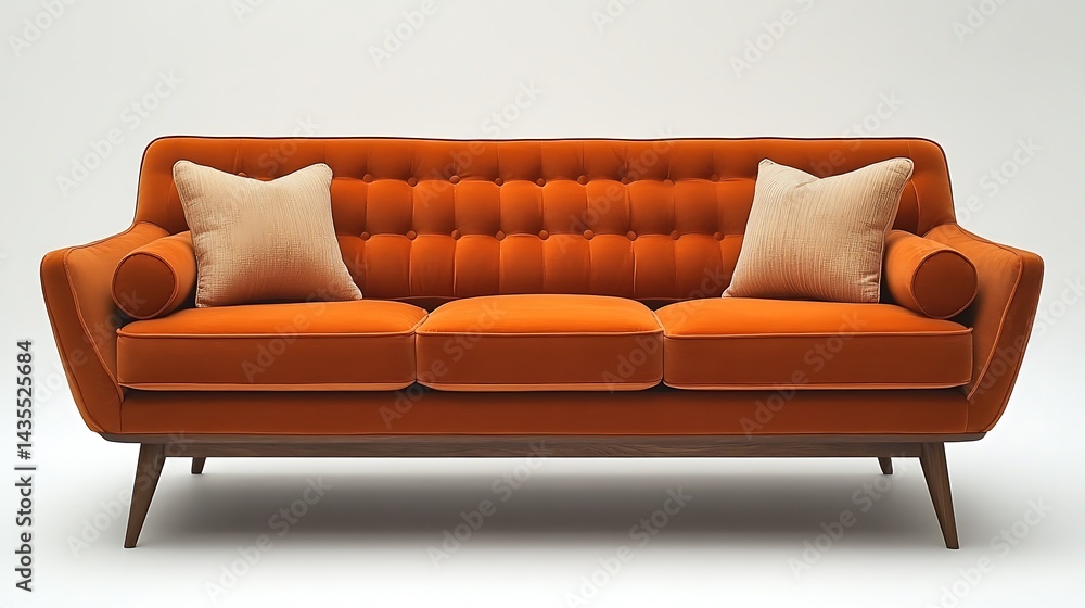 Fototapeta premium Vintage inspired orange three seat sofa style high resolution image