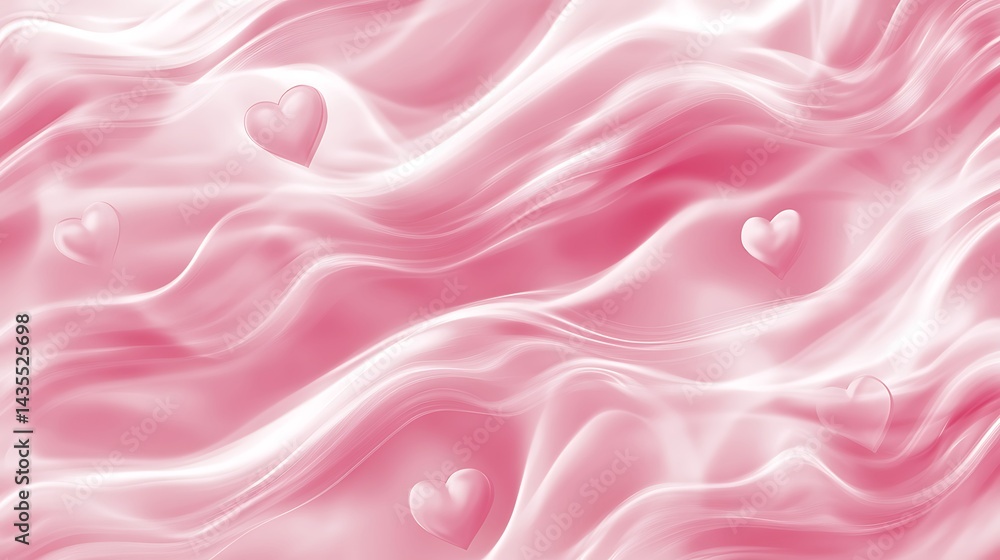 Obraz premium Pink Silk Waves with Hearts Background.