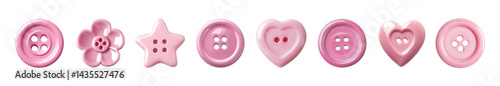 PNG Pink buttons in various shapes, element set on transparent background