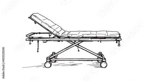 Medical stretcher outline line art sketch for patient transportation