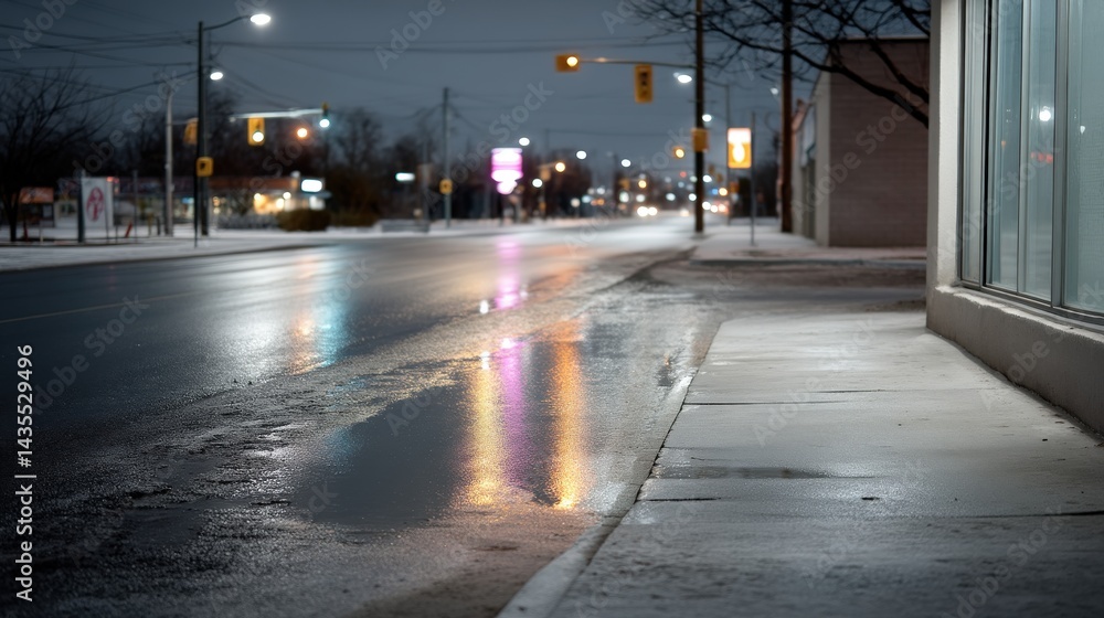 Melting Snow Reflecting City Lights at Night Melting Snow Reflecting City Lights at Night