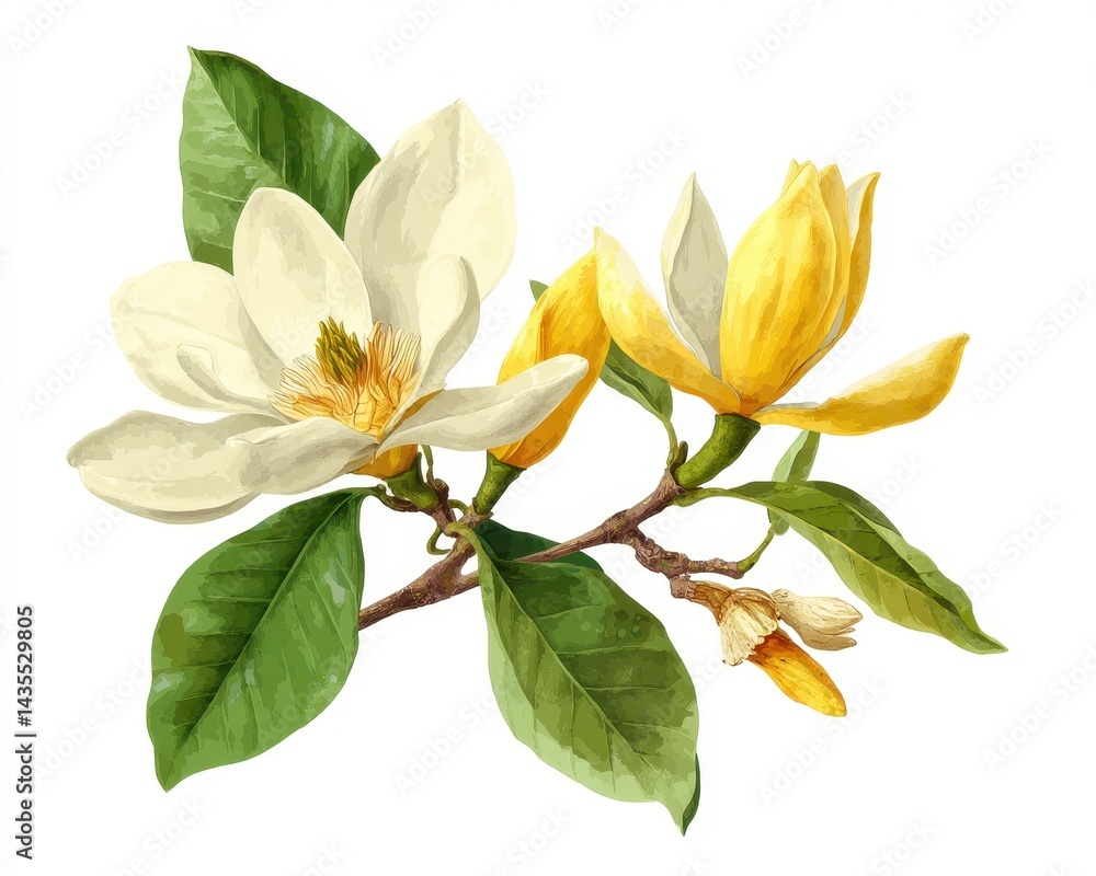 Champa Blossom Against a Pure White Canvas: A Celebration of Nature's Beauty in Yellow Champa Blossom Against a Pure White Canvas: A Celebration of Nature's Beauty in Yellow