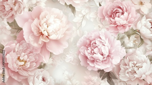 Soft Pastel Pink Peony Floral Pattern with Watercolor Texture – Romantic Seamless Background for Elegant Design