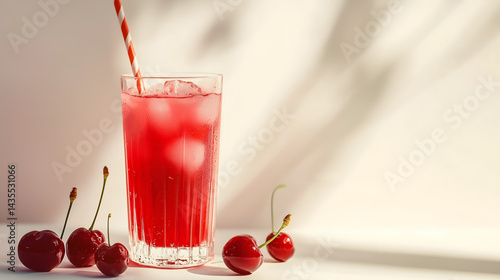 Wallpaper Mural Refreshing Cherry Juice with Ice and Berries in Sunlight Torontodigital.ca