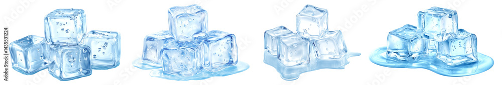 PNG Illustrated ice cubes melting, element set on transparent background PNG Illustrated ice cubes melting, element set on transparent background