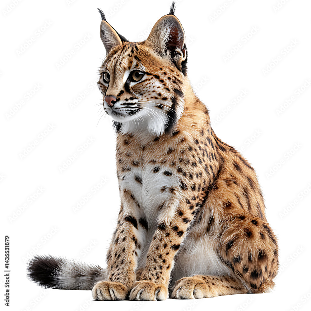 Obraz premium Isolated Transparent Die cut, Majestic Lynx Sitting Gracefully in Natural Habitat Landscape