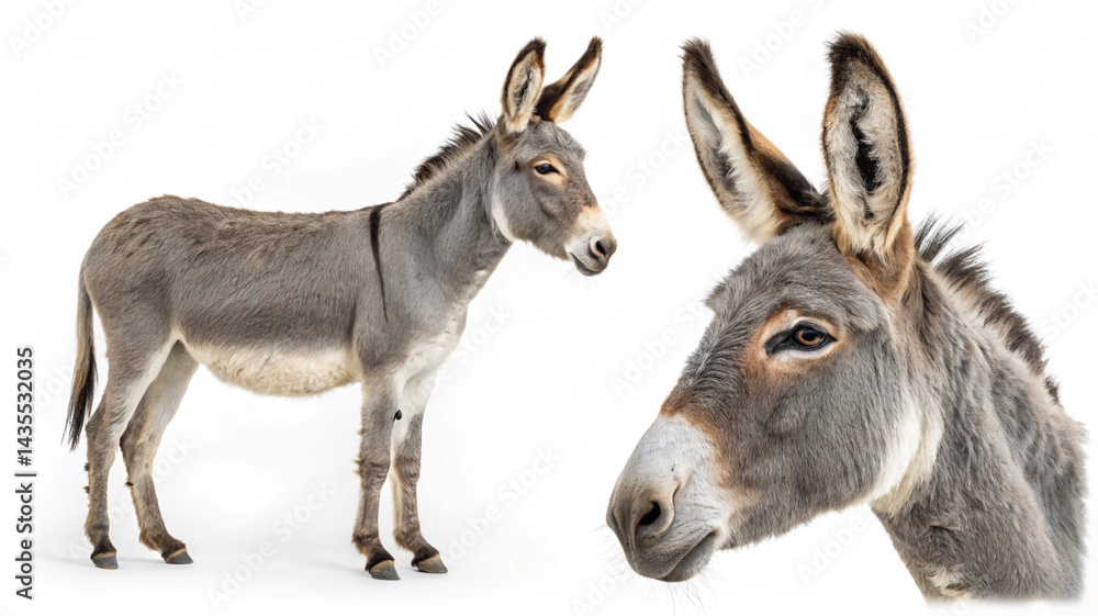 Fototapeta premium Realistic Donkey Profile on White