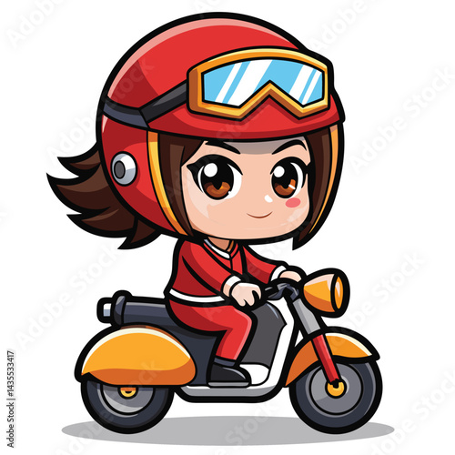 Cute cartoon girl riding a scooter