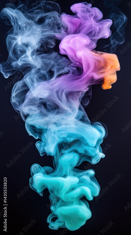Fototapeta premium Colorful smoke swirls create captivating patterns in dark background