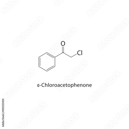 α-Chloroacetophenone skeletal structure. Aromatic Compound compound schematic illustration. Simple diagram, chemical formula.