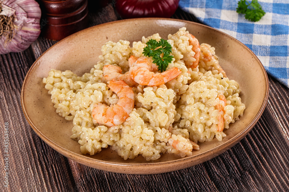 Gourmet risotto with prawn and cheese Gourmet risotto with prawn and cheese