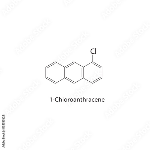1-Chloroanthracene skeletal structure. Aromatic Compound compound schematic illustration. Simple diagram, chemical formula.