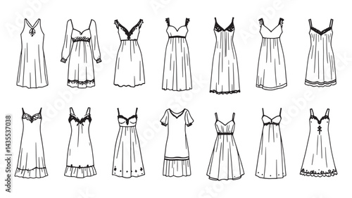Nightgown Line Art Lovely Monochrome Drawing with Fine Lines