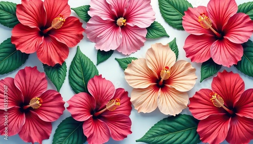 Wallpaper Mural Intricate hibiscus blossoms, vibrant hues, repeating motif, elegant, pink, pattern Torontodigital.ca
