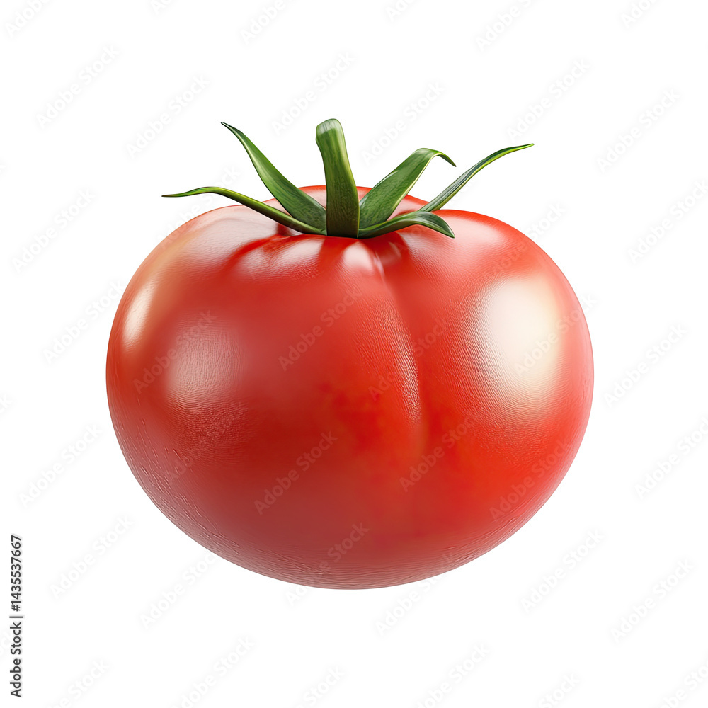 Ripe, round tomato with green stem Vibrant red hue, smooth skin, detailed texture Ripe, round tomato with green stem Vibrant red hue, smooth skin, detailed texture