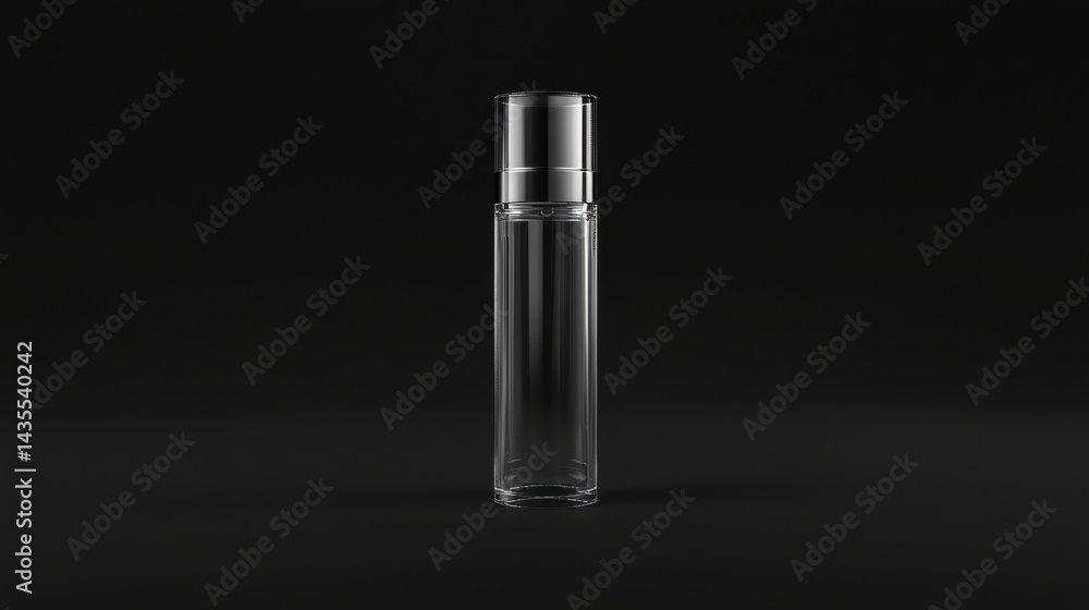 A clear glass bottle with a silver cap. A clear glass bottle with a silver cap.
