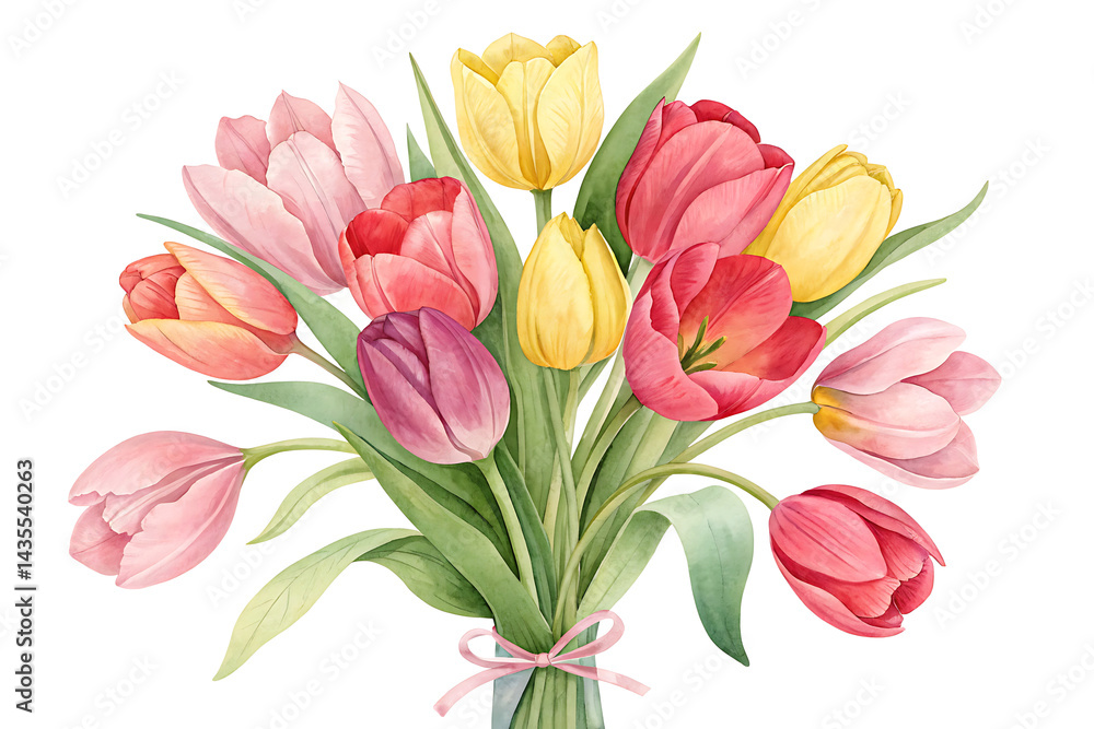 Watercolor Tulip Bouquet – Hand-Painted Botanical Art Watercolor Tulip Bouquet – Hand-Painted Botanical Art