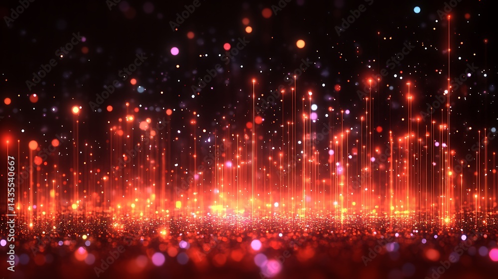 Obraz premium Red and orange light streaks and sparkles on dark background