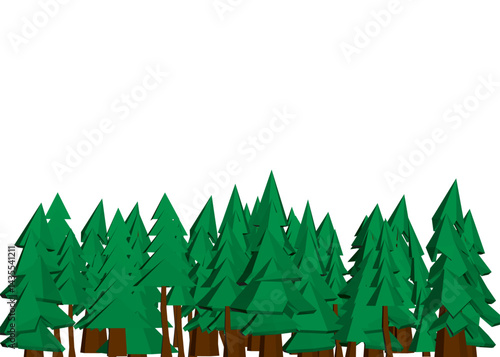 A forest of trees with a white background. The trees are tall and green, and they are spread out across the entire image