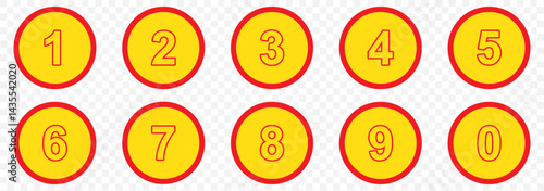 Simple round numbers symbol set. Red isolated font in vector flat Colorful Number Bullet points, infographics markers. Triangle number bullet point icon arrow set. Number Flags 1 to 10 Flat design.