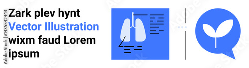 Lungs diagram with annotations and plant sprout in speech bubble represent health diagnostics, environmental awareness, sustainability, ecology, medical research, wellness, simple landing page