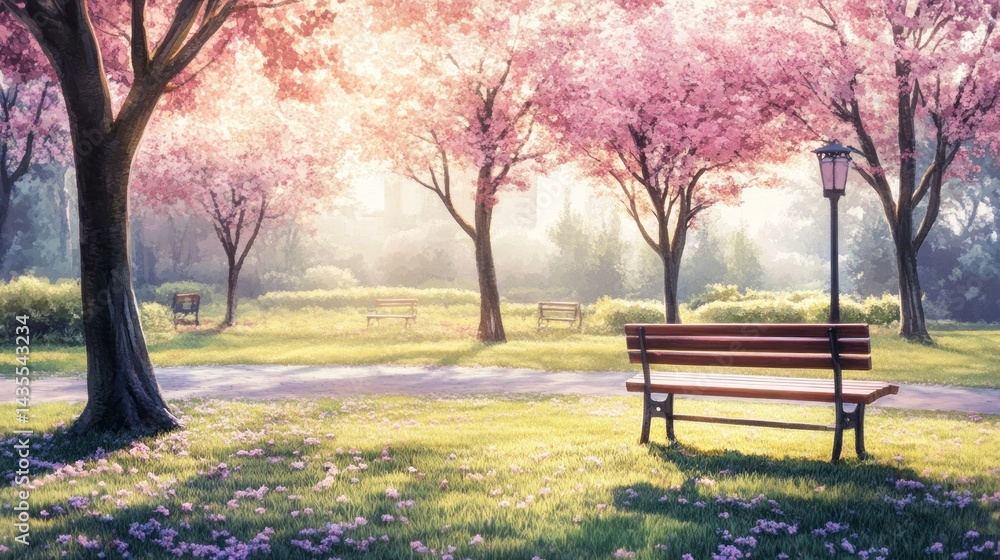 Springtime serenity in a blossoming park. Springtime serenity in a blossoming park.